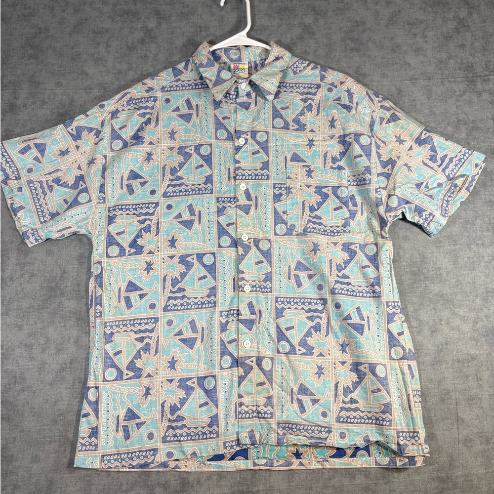 Vintage Sun Bay Hawaiian Shirt Mens M USA Cotton Aloha Button Up Beach Print